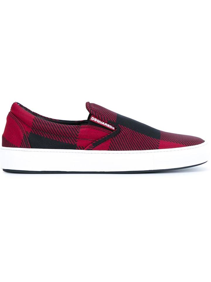 Dsquared2 Checked Skate Shoes, Men's, Size: 40.5, Red, Rubber/nylon