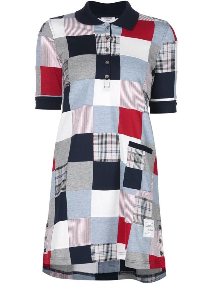 Thom Browne Patchwork Shirt Dress, Women's, Size: 40, Blue, Cotton
