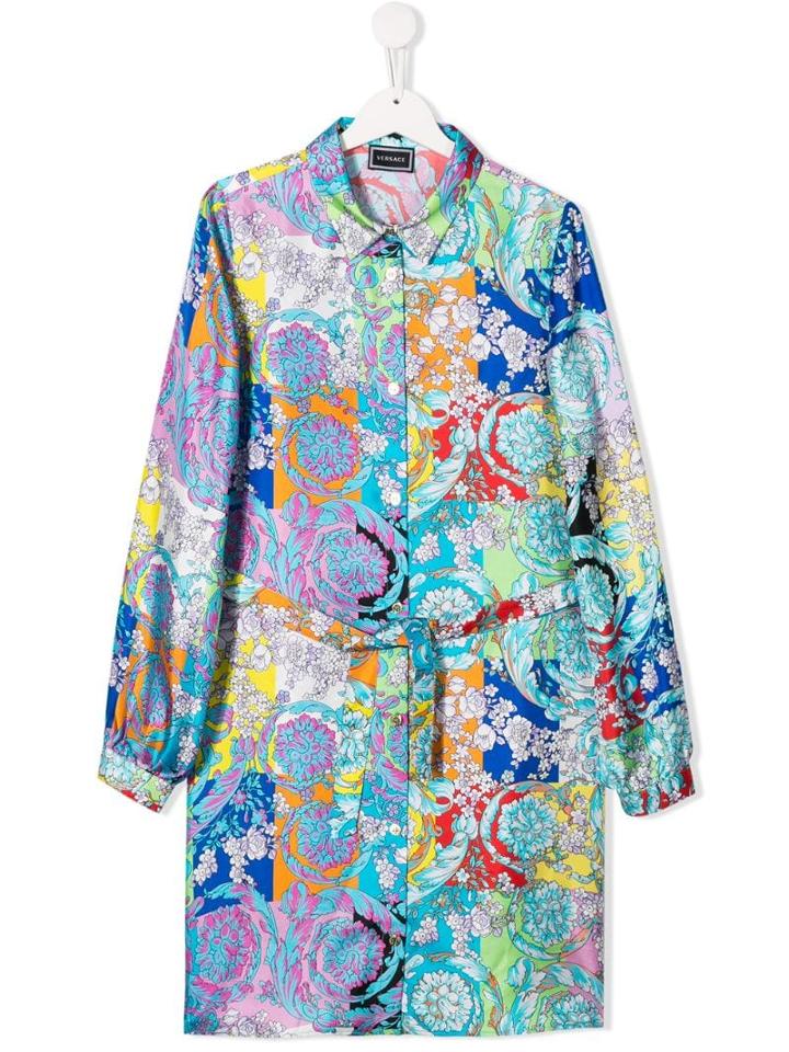 Young Versace Floral Shirt Dress - Blue