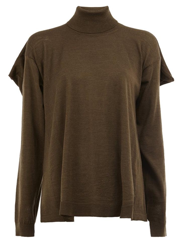 Maison Margiela Cape-detail Roll Neck Sweater, Women's, Size: Small, Green, Wool