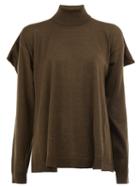 Maison Margiela Cape-detail Roll Neck Sweater, Women's, Size: Small, Green, Wool