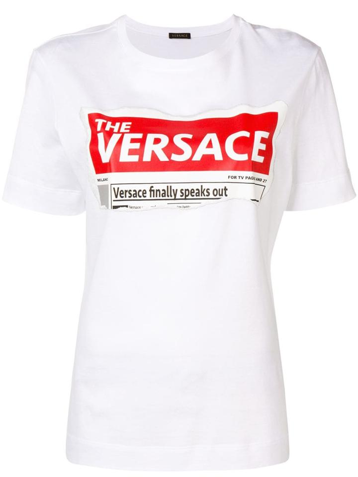 Versace Logo Newspaper Print T-shirt - White