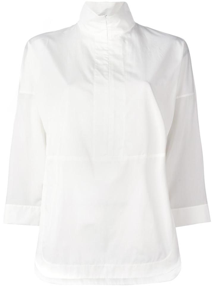 Akris Punto Sheer Sleeve Zipped Top, Women's, Size: 36, Nude/neutrals, Cotton