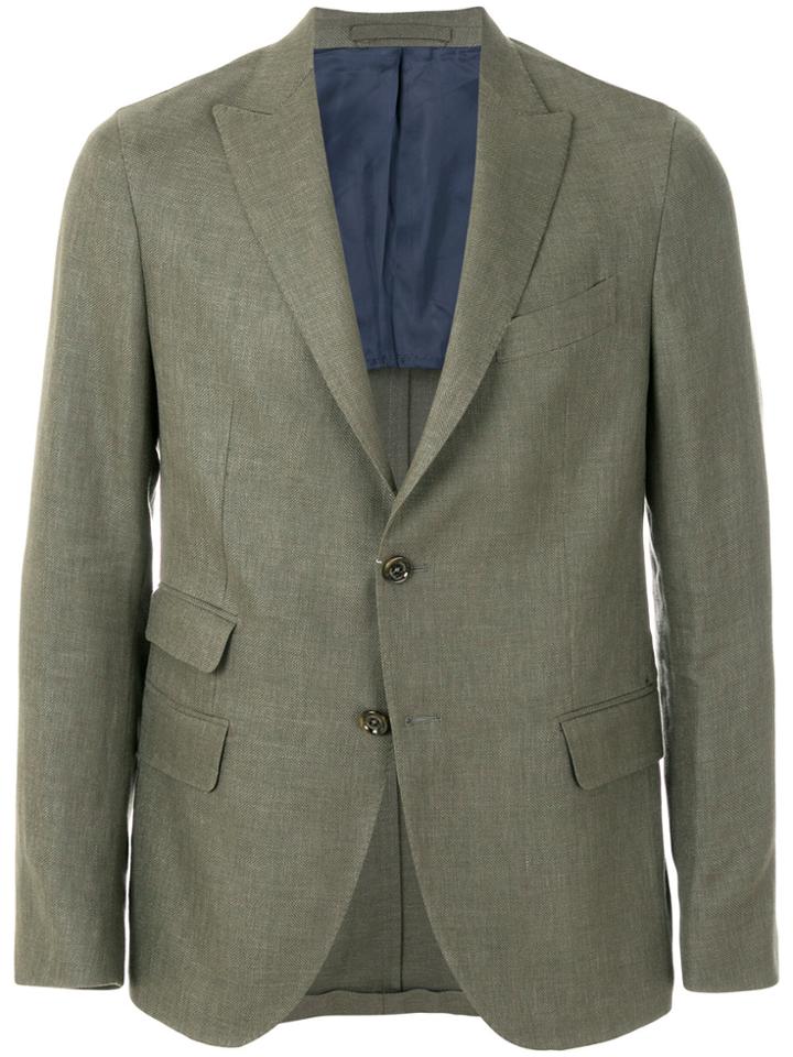 Eleventy Sharkskin Single Breasted Blazer - Green