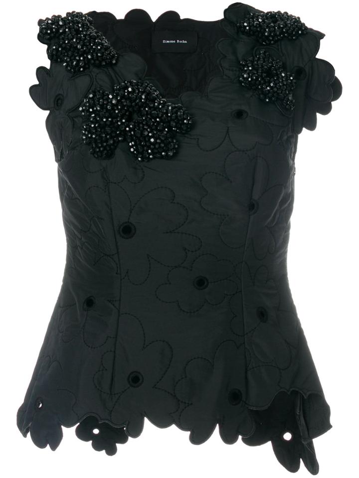 Simone Rocha Embellished Scalloped Edge Top - Black
