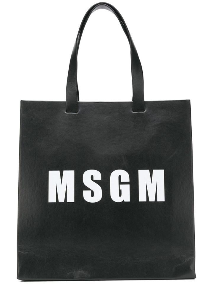 Msgm Logo Shopper Tote Bag - Black