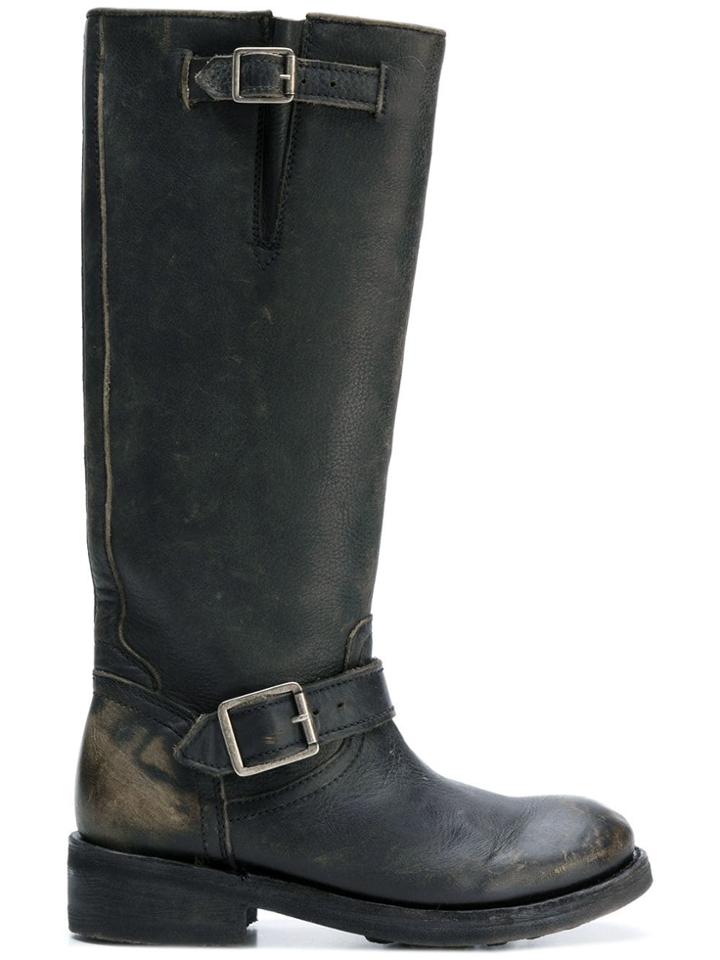 Ash Distressed Knee-high Boots - Black