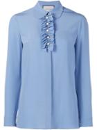 Gucci Ruffled Placket Shirt, Women's, Size: 46, Blue, Silk