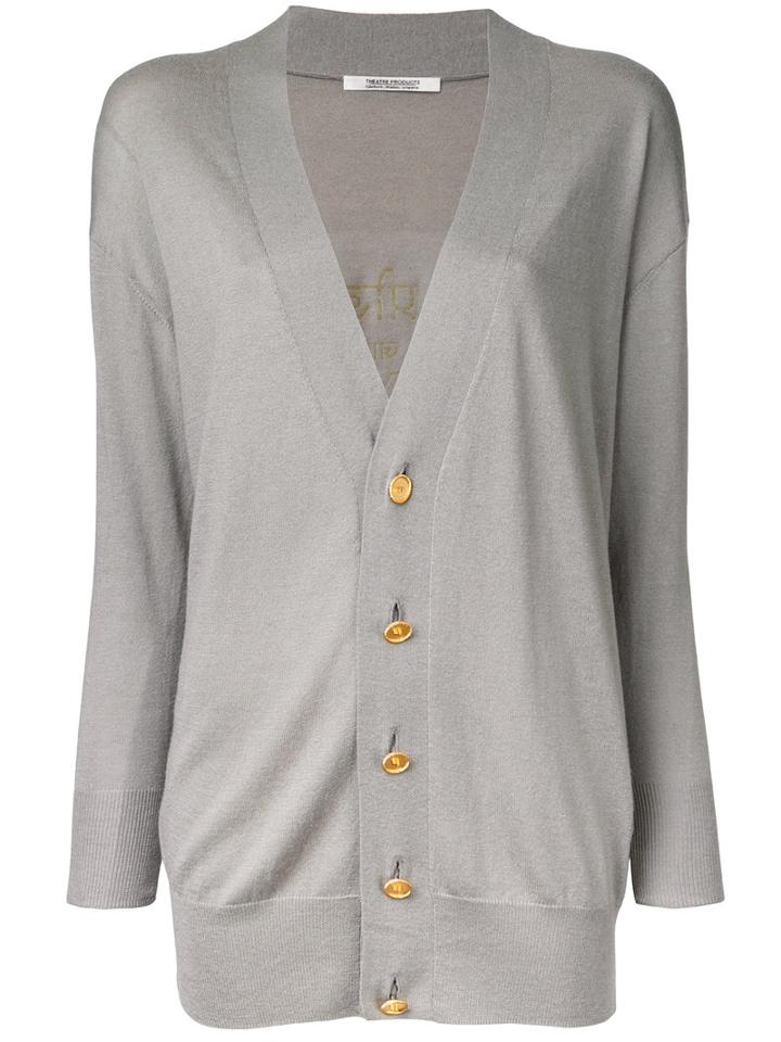 Theatre Products Elongated Buttoned Cardigan, Women's, Grey, Cotton/acrylic