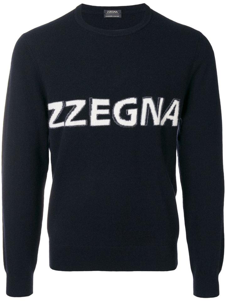 Z Zegna Logo Fine Knit Sweater - Black