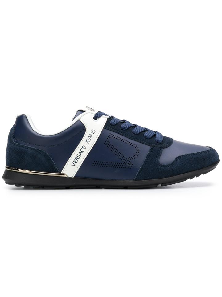 Versace Jeans Logo Stripe Perforated Sneakers - Blue