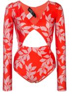 Patbo Leaf Print Cutout One-piece - Red