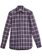Burberry Embroidered Detail Check Cotton Shirt - Blue