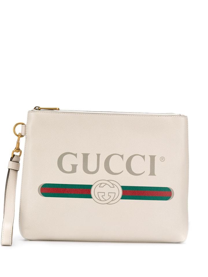 Gucci Logo Print Clutch - Neutrals
