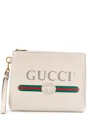 Gucci Logo Print Clutch - Neutrals