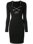 Philipp Plein - Chain Lace-up Mini Dress - Women - Polyester/spandex/elastane/viscose - M, Black, Polyester/spandex/elastane/viscose