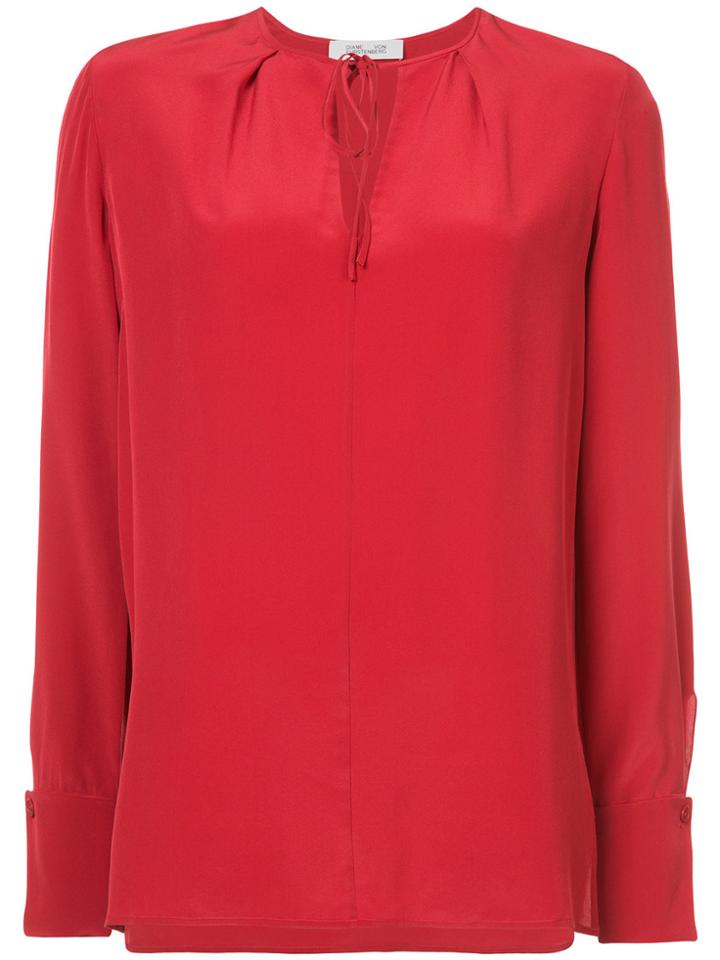 Dvf Diane Von Furstenberg Tie Front Keyhole Blouse - Red