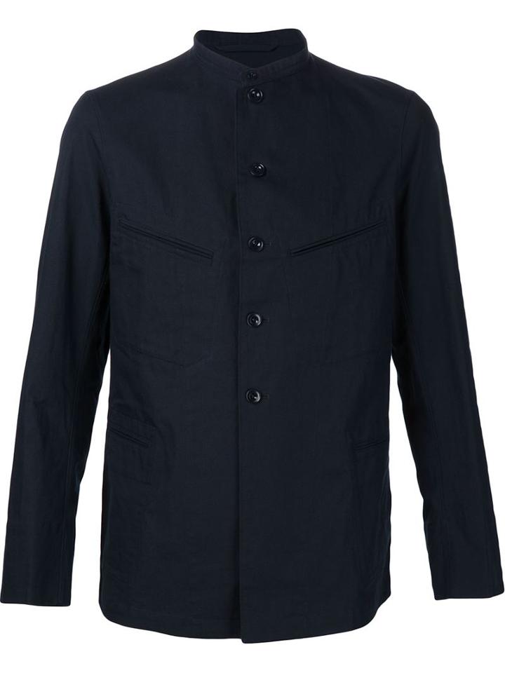 Lemaire Mandarin Collar Lightweight Jacket, Men's, Size: 50, Blue, Cotton/linen/flax