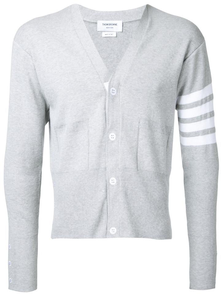 Thom Browne - Striped Detail Cardigan - Men - Cotton - 2, Grey, Cotton