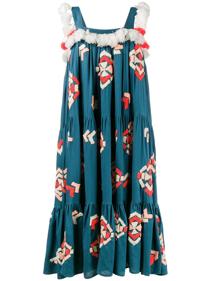 Mochi - Tassa Tiered Dress - Women - Silk/wool - L, Blue, Silk/wool