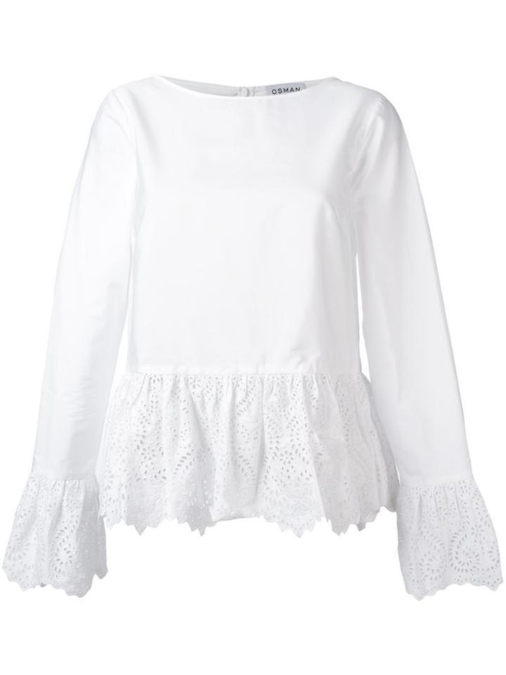 Osman Boat Neck Flared Blouse, Women's, Size: 12, White, Cotton