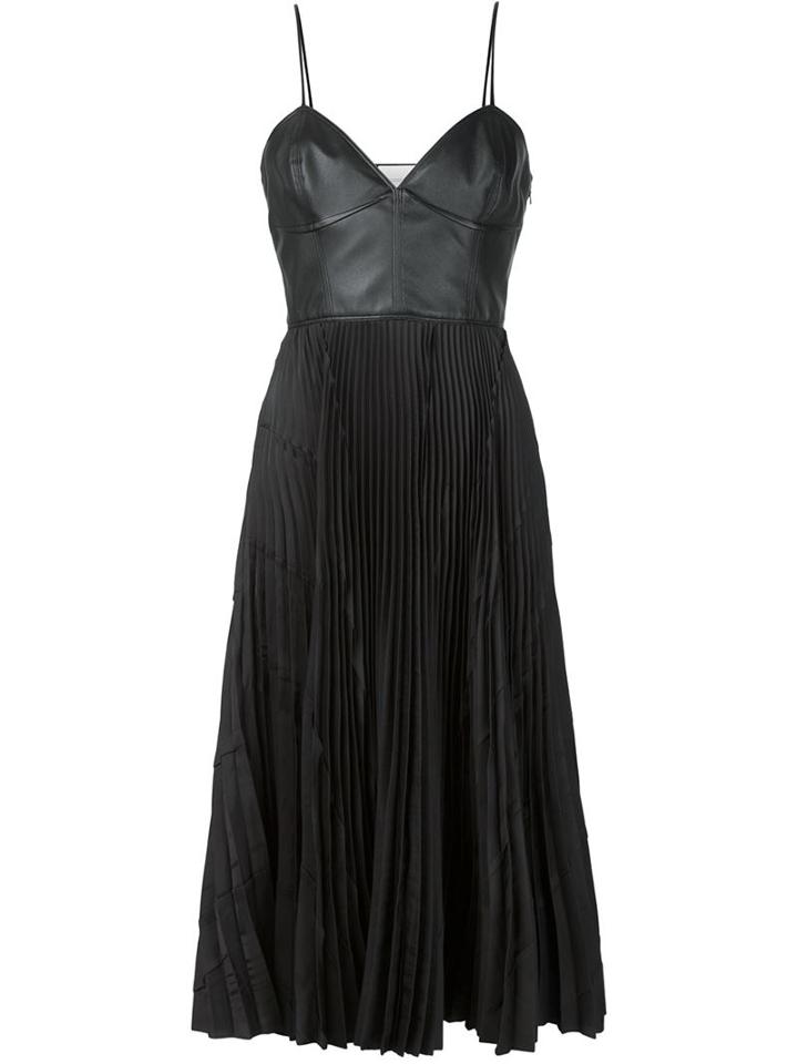 Cédric Charlier Pleated Contrast Dress, Women's, Size: 42, Black, Polyester/acetate/rayon/leather