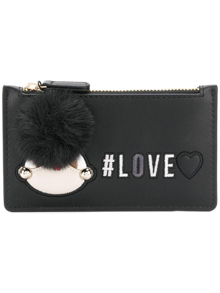 Love Moschino Love Embroidered Pom Pom Wallet - Black