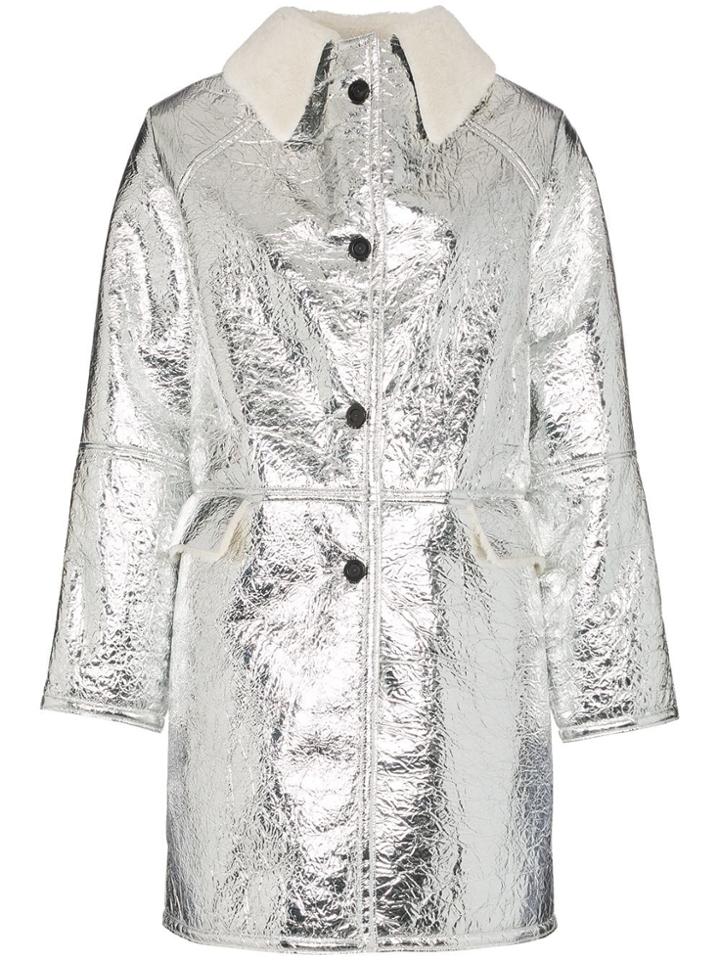 Kassl Shearling Collar Button Down Coat - Silver