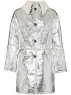 Kassl Shearling Collar Button Down Coat - Silver