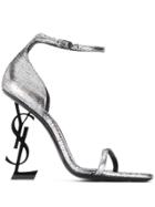 Saint Laurent Opyum Monogram Heel Sandals - Silver