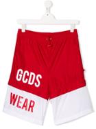 Gcds Kids Two-tone Logo Track Shorts - Red