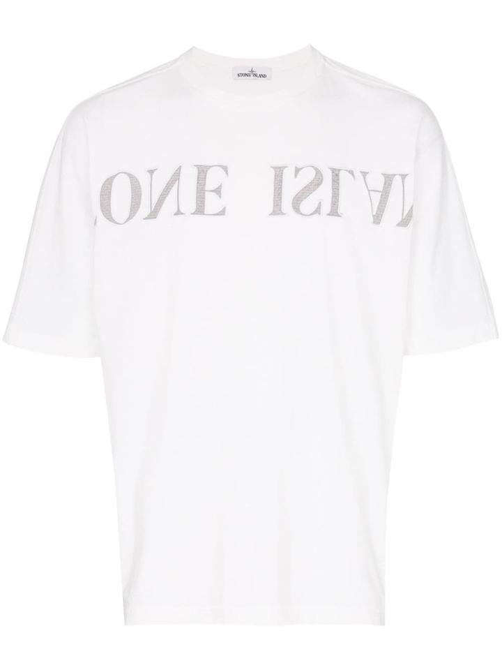 Stone Island Upside Down Logo Embroidered Cotton T-shirt - White