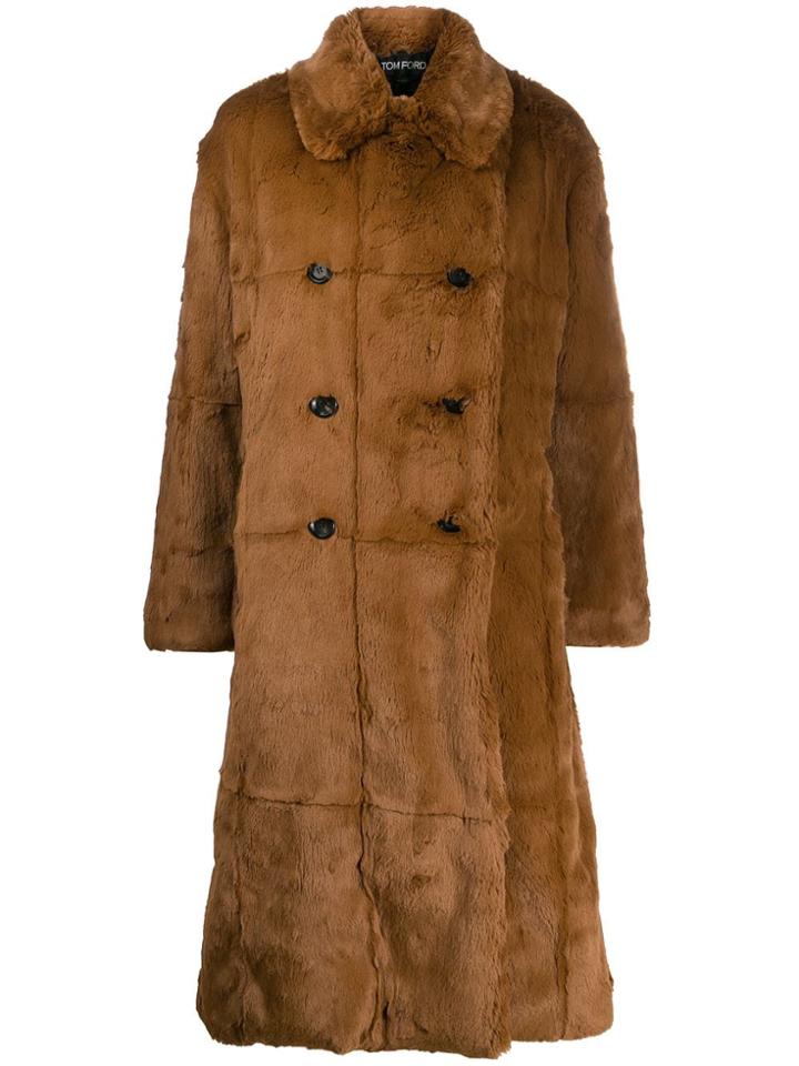 Tom Ford Double-breasted Faux Fur Coat - Brown
