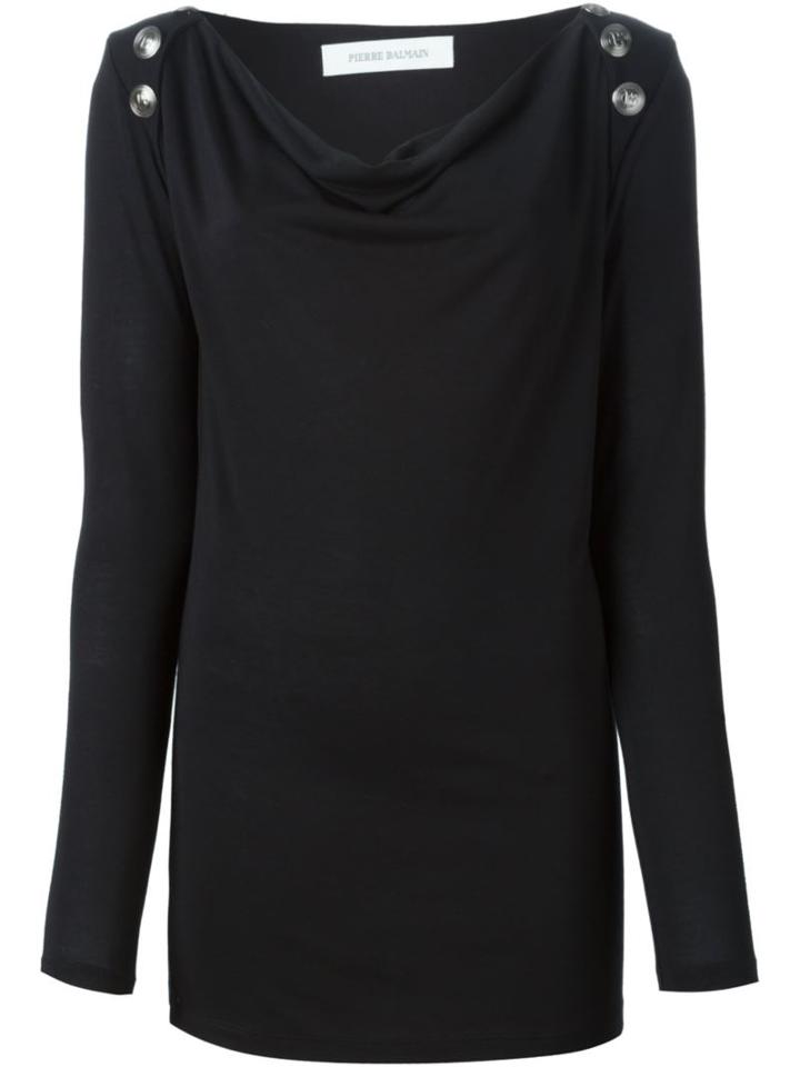 Pierre Balmain Draped Neck Long Sleeve Top, Women's, Size: 38, Black, Spandex/elastane/modal