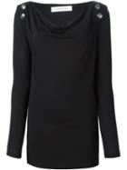 Pierre Balmain Draped Neck Long Sleeve Top, Women's, Size: 38, Black, Spandex/elastane/modal