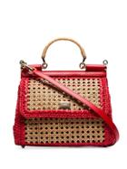 Dolce & Gabbana Red Sicily Raffia And Leather Shoulder Bag