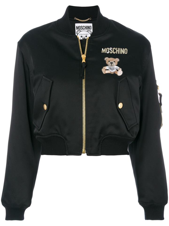 Moschino Teddy Bear Cropped Bomber Jacket - Black