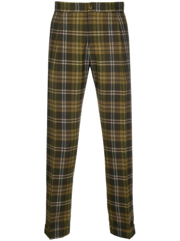 Berwich Checked Print Slim Trousers - Green