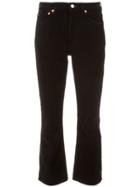 Re/done Velvet Kick Flare Cropped Trousers - Black