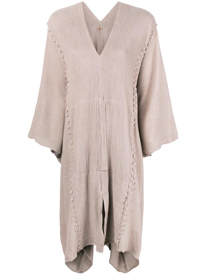 Caravana V-neck Fringe Trim Kaftan - Pink & Purple