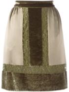 Alberta Ferretti Contrast Lace Panel Skirt, Women's, Size: 44, Green, Silk/polyamide/polyester/rayon