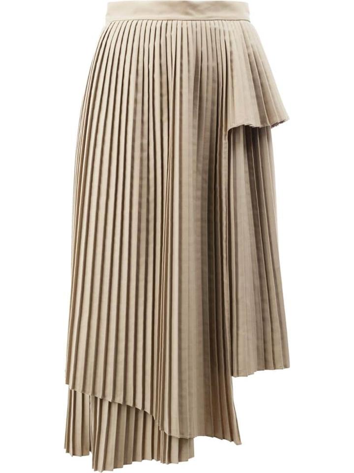 Rokh Asymmetric Pleated Skirt - Neutrals