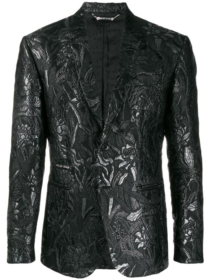Philipp Plein Elegant Floral Jacquard Blazer - Black
