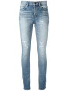 Saint Laurent Distressed Skinny Jeans, Women's, Size: 26, Blue, Cotton/spandex/elastane