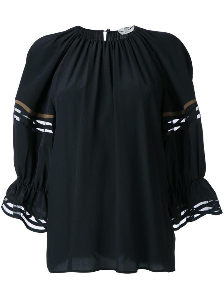 Fendi Waves Ruffled Cuff Blouse - Black