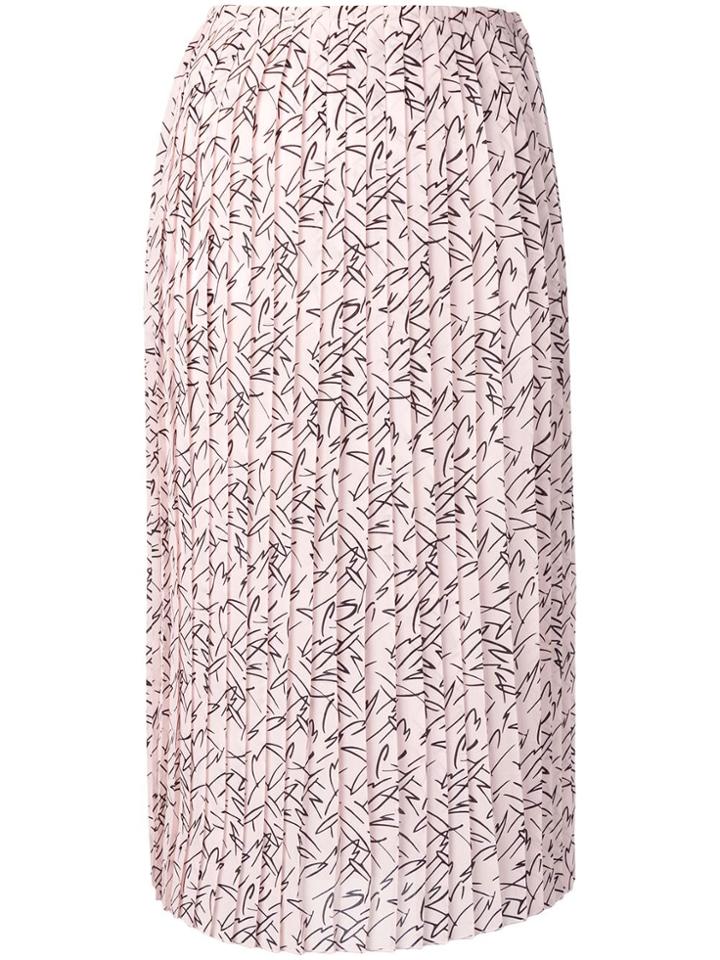 Plan C Printed Pleated Midi Skirt - Pink