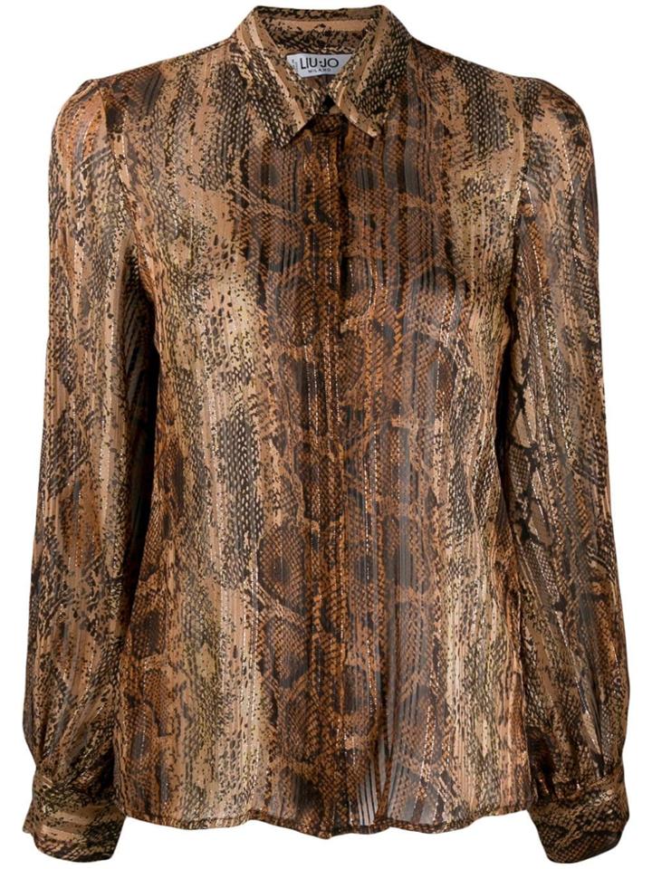 Liu Jo Snake Print Pleated Blouse - Neutrals
