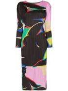 Pleats Please Issey Miyake Patterned Pleated Midi Dress - Black