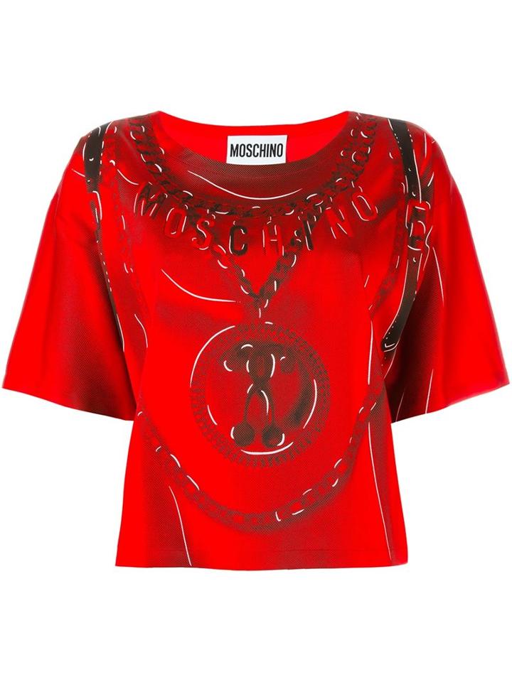 Moschino Biker Backpack Trompe L'oeil T-shirt, Women's, Size: 38, Red, Rayon/acetate/other Fibers