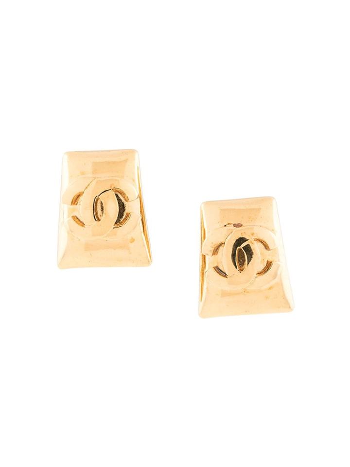 Chanel Vintage Cc Geometric Earrings - Gold